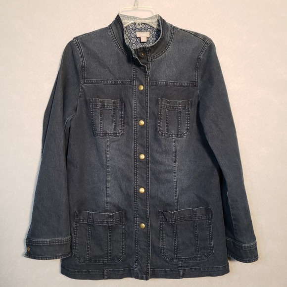 J. Jill Jackets & Blazers - J. Jill Womens S Utility Barn Jacket Dark Indigo Blue Denim Stretch Chore Coat